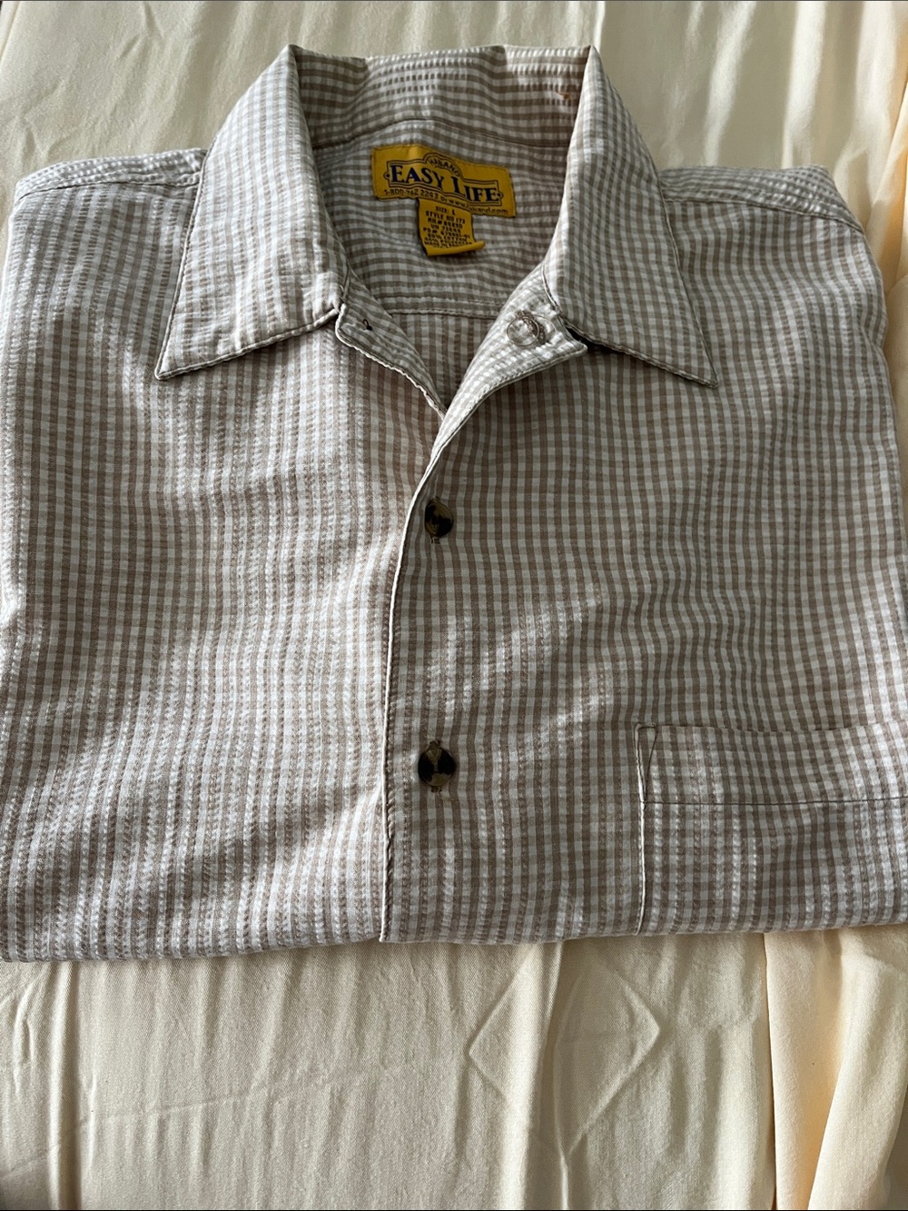 Men's Beige Check Button-Up Shirt